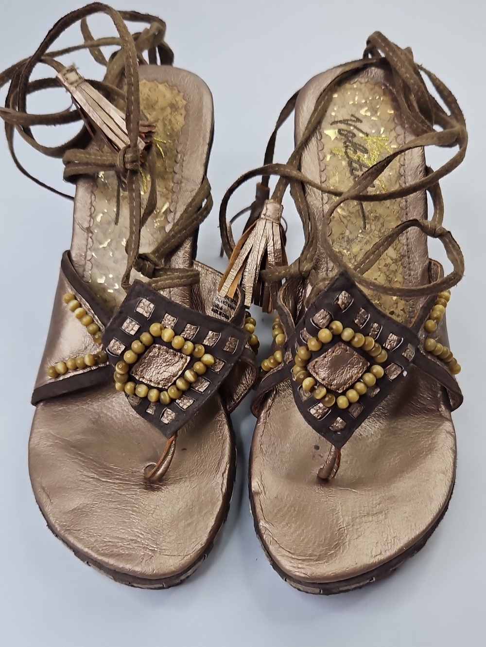 Very Volatile Bronze Brown Boho Gladiator Lace Up Sandsls  Size 8